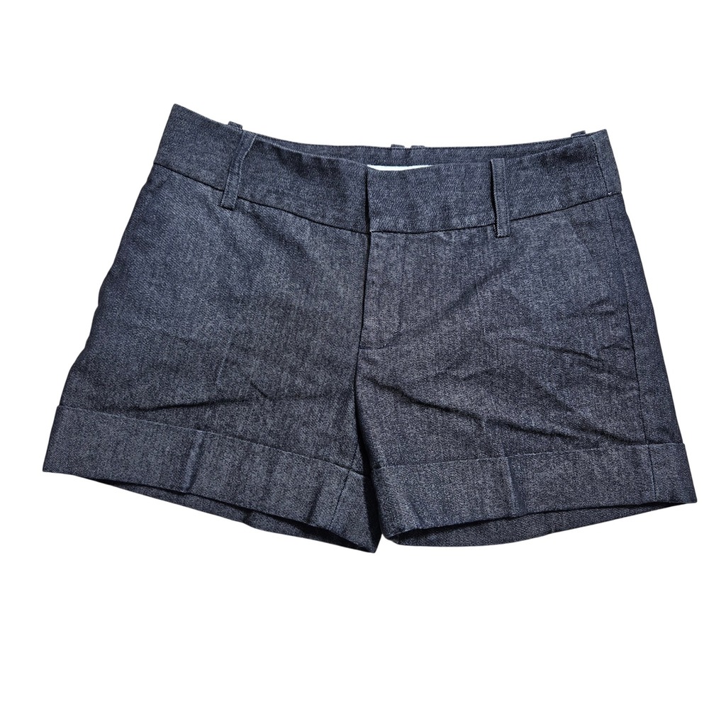 Zara Basic Chino Shorts Womens S Dark Indigo Blue‎ Cuffed Stretch Denim Style